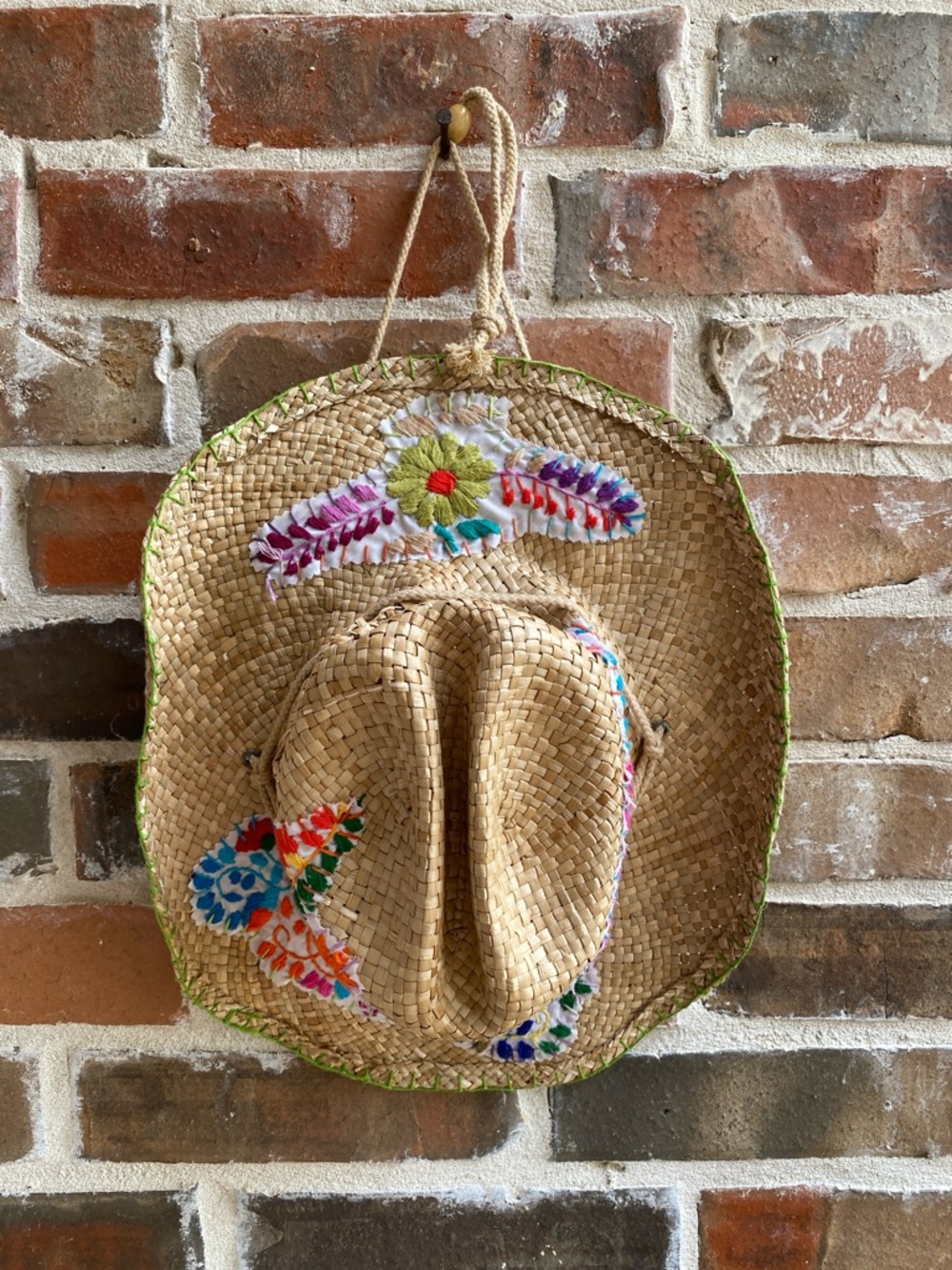 Gaudy Chic Straw Cowboy Hat embellished with Mexican dress Embroidery - Picture 9 of 15